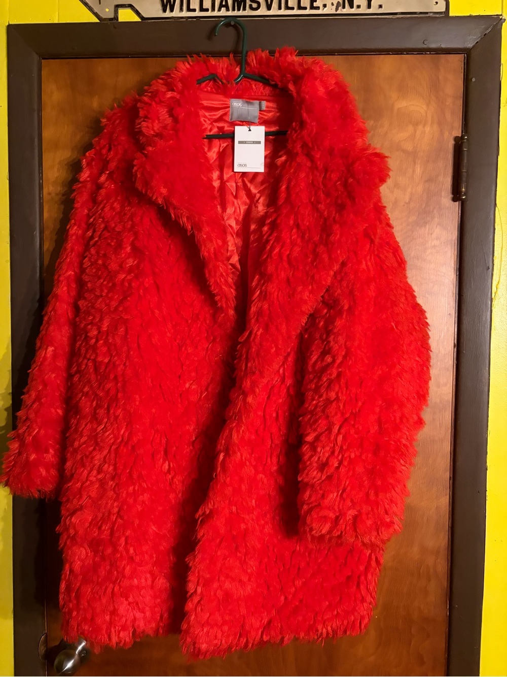 ASOS Curve Red Fluffy JACKET Coat Size US 20 NEW